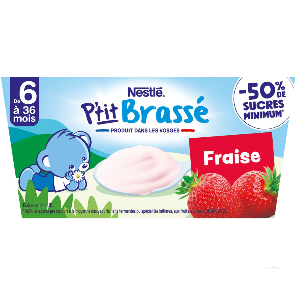 NESTLÉ – P’tit Brassé Fraise – Dessert Lacté Bébé Dès 6 Mois – 4 x 90 g