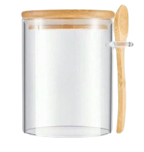 Bocal hermétique en verre avec couvercles en bambou et cuillère( 2pièces)