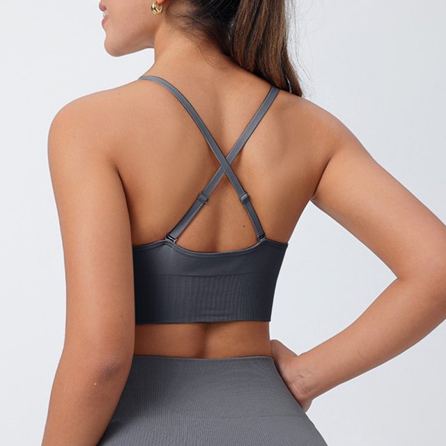 Kayna – Soutien-gorge de sport col V femme – Bretelles fines réglables – Bonnet rembourré