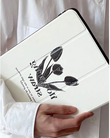 Etui protecteur transparent magnifique à double face peint avec fleur noire et lettre en acrylique cristal
