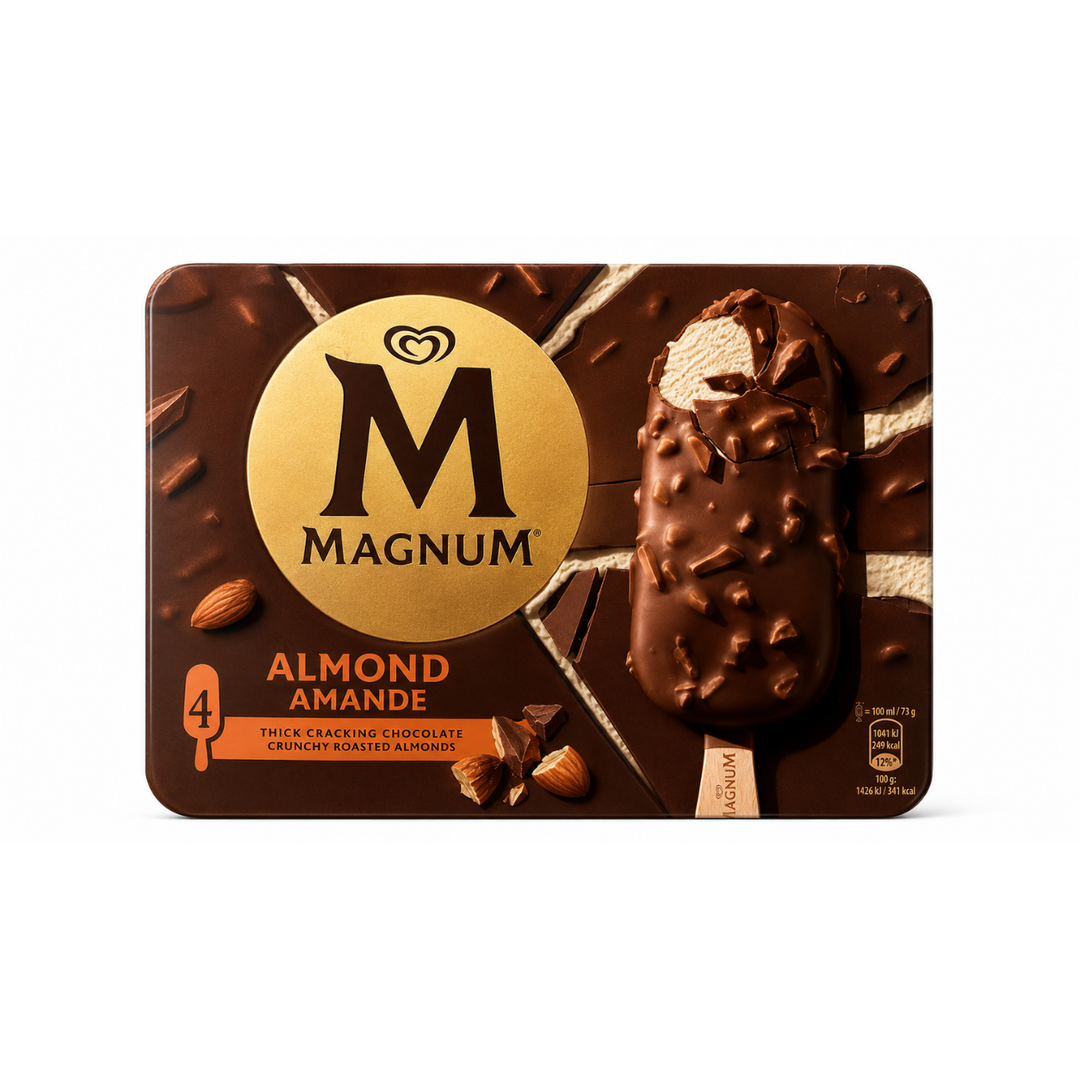 Magnum – Bâtonnets de Glace Amande – Chocolat Épais Craquant & Amandes Grillées – 4 x 100 ml