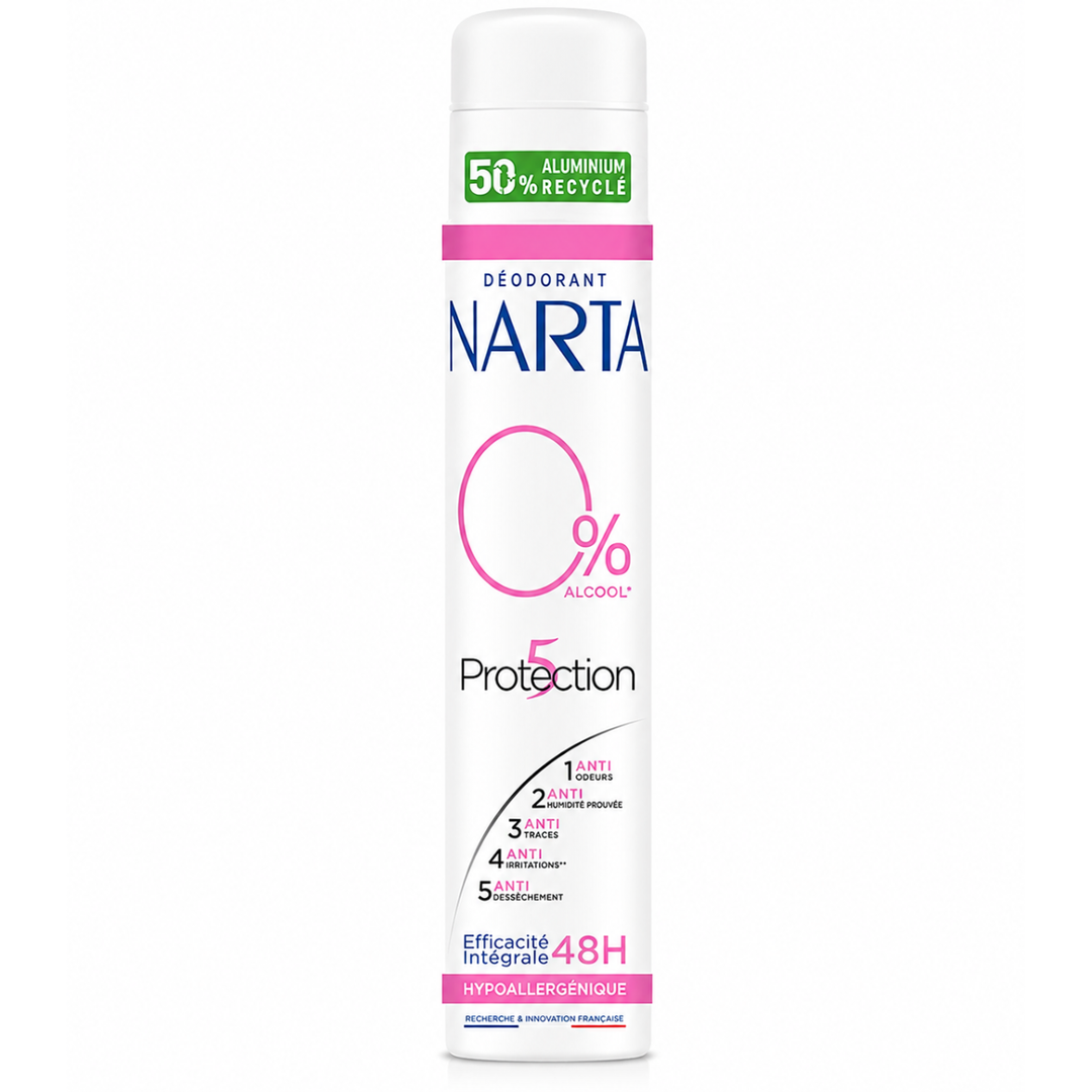 Narta – Déodorant Protection 5 Hypoallergénique 0 % Alcool – 48 H – Femme – 200 ml