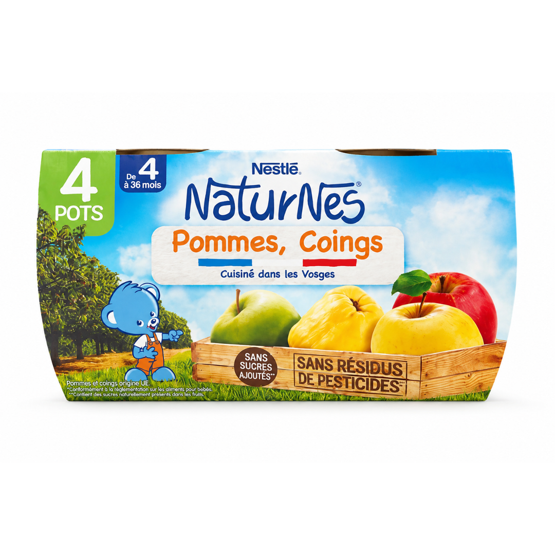 NESTLÉ – Purée de Fruits Naturnes - Pomme & Coing de 4 à 36 Mois – 4 x 130 g