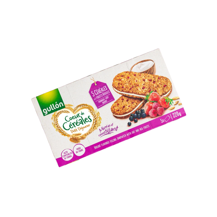 Gullón - Cœur de Céréales – Biscuits 5 Céréales & Fruits Rouges Fourrés au Goût de Yaourt – 220 g