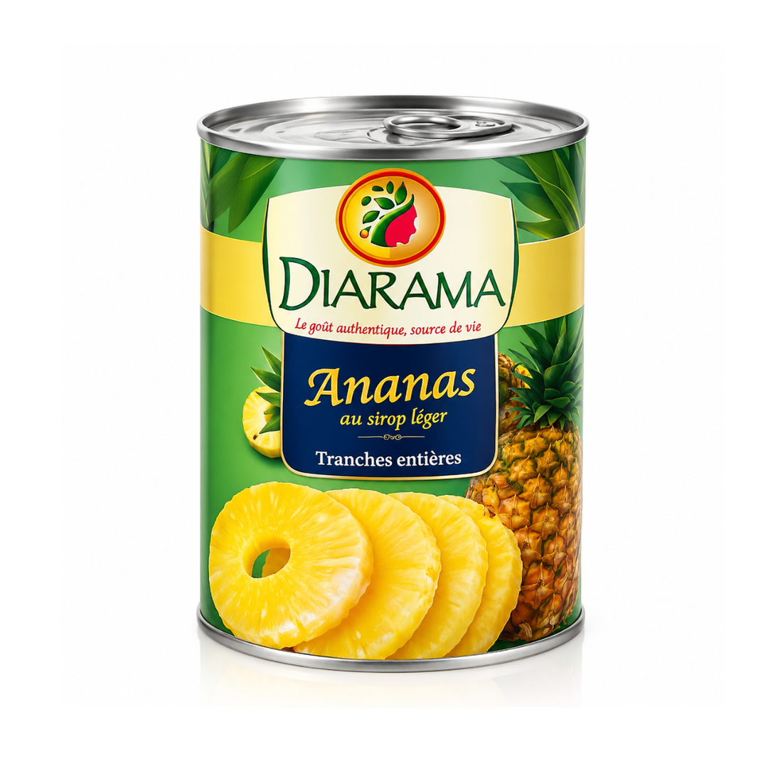 DIARAMA – Ananas au Sirop Léger – Tranches Entières – 565 g