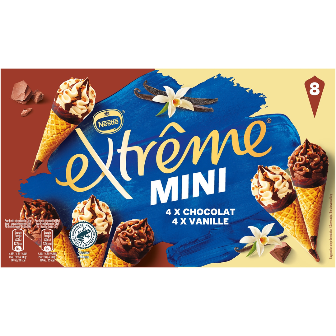 Extrême – Mini Cônes de Glace – Chocolat & Vanille – 8 Pièces – 312 g