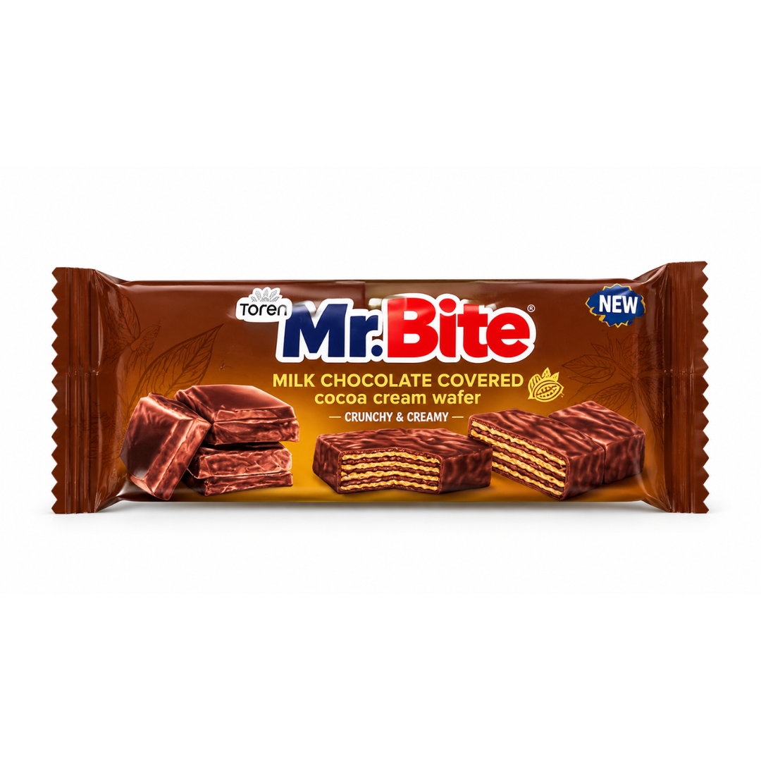 TOREN – Mr. Bite – Gaufrette Fourrée à la Crème de Cacao Enrobée de Chocolat au Lait – 38 g