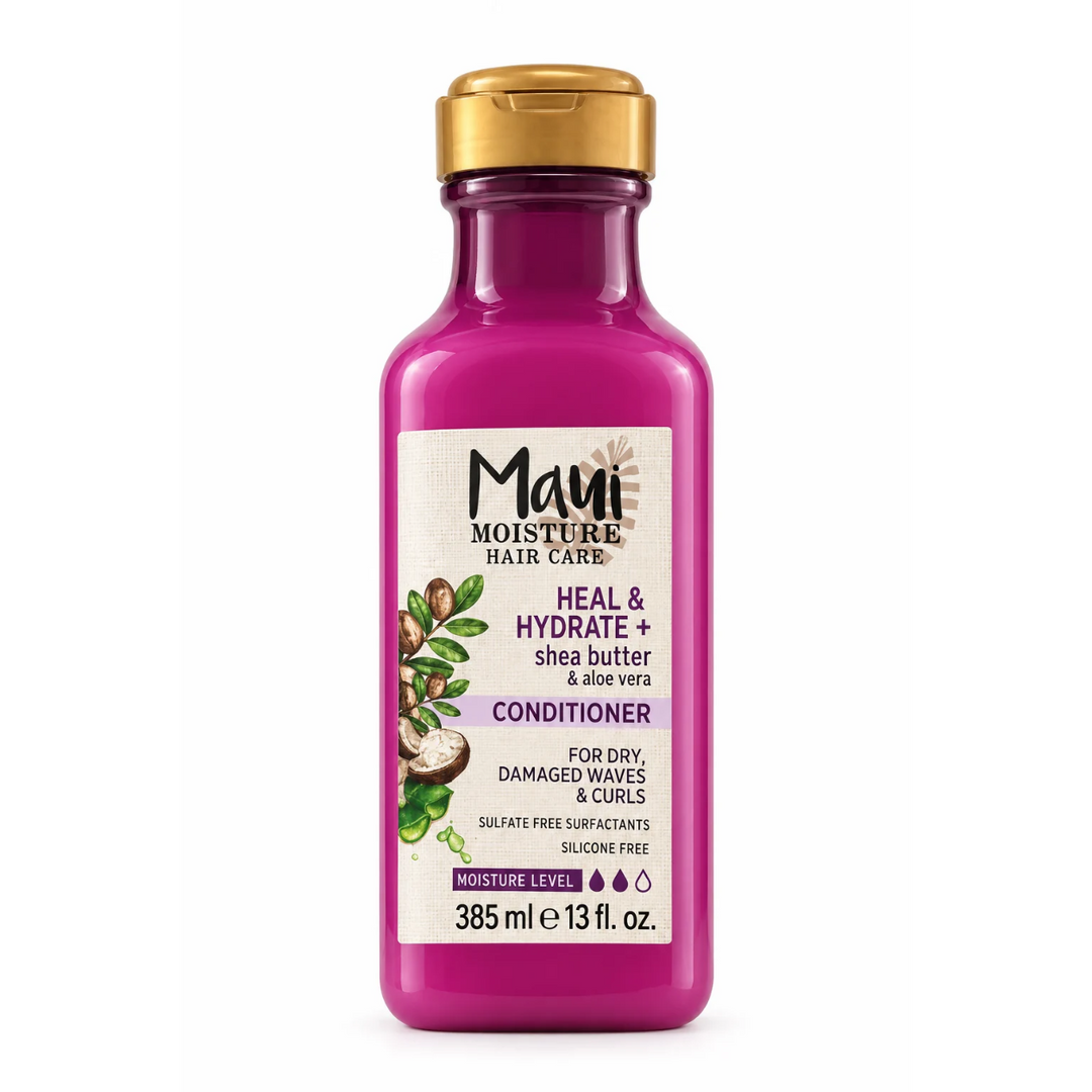 Maui Moisture Heal & Hydrate + Shea Butter & Aloe Vera – Après-Shampooing Hydratant pour Cheveux Secs, Abîmés, Ondulés et Bouclés – 385 ml