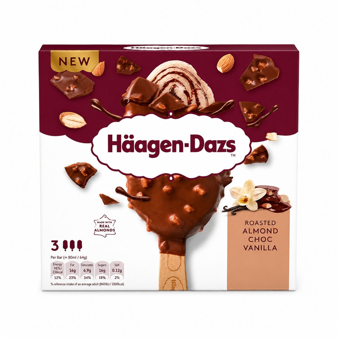 Häagen-Dazs – Roasted Almond Choc Vanilla – 3 Bâtonnets – 240 ml