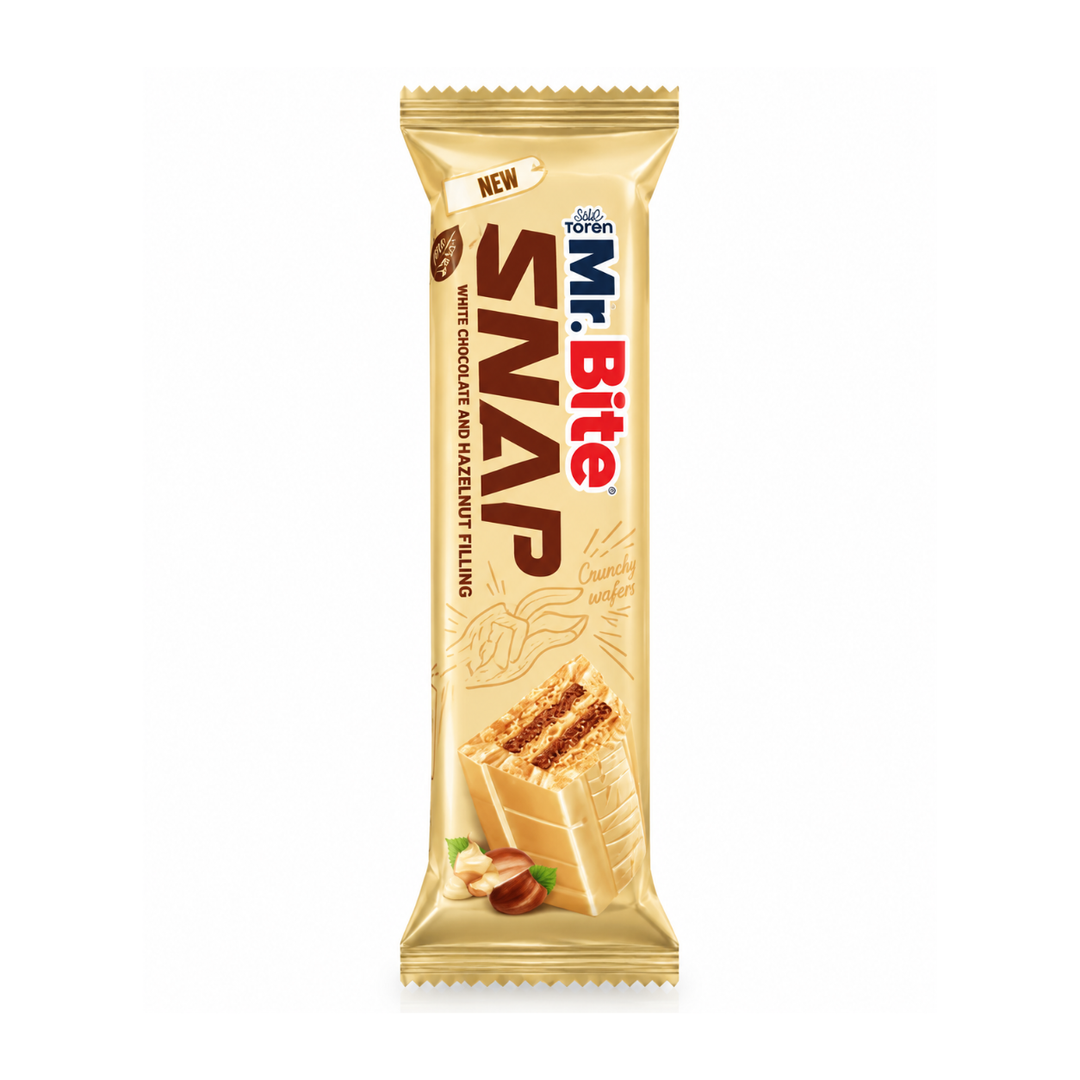 TOREN – Mr. Bite Snap – Gaufrette Chocolat Blanc & Noisette – 35 g