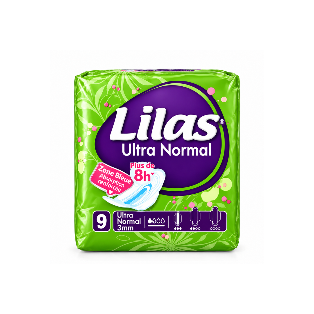 Lilas – Serviettes Hygiéniques Ultra Normal – 3 mm – 9 Pièces