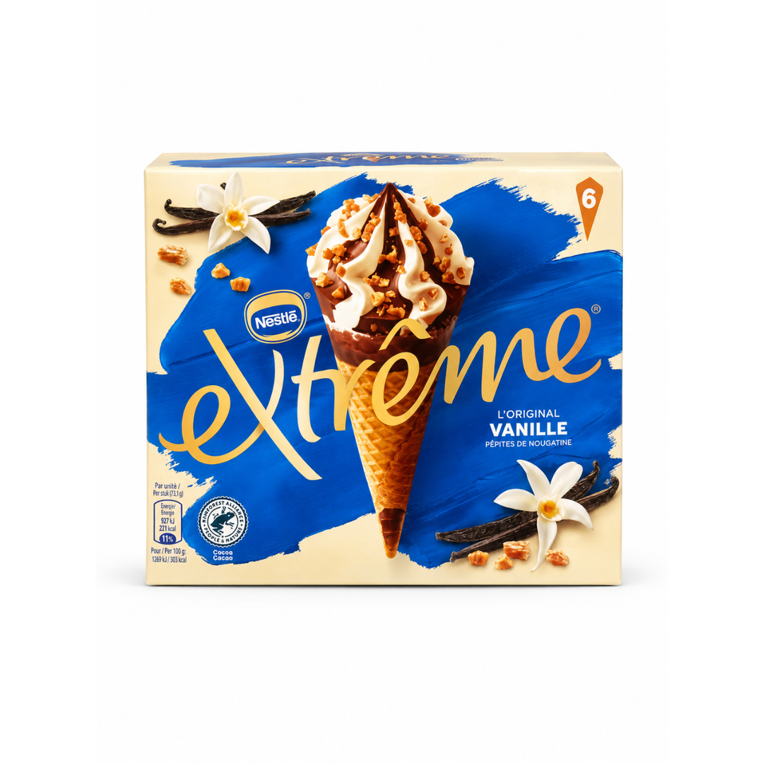 Extrême – L’Original Vanille aux Pépites de Nougatine – 6 cônes – 426 g
