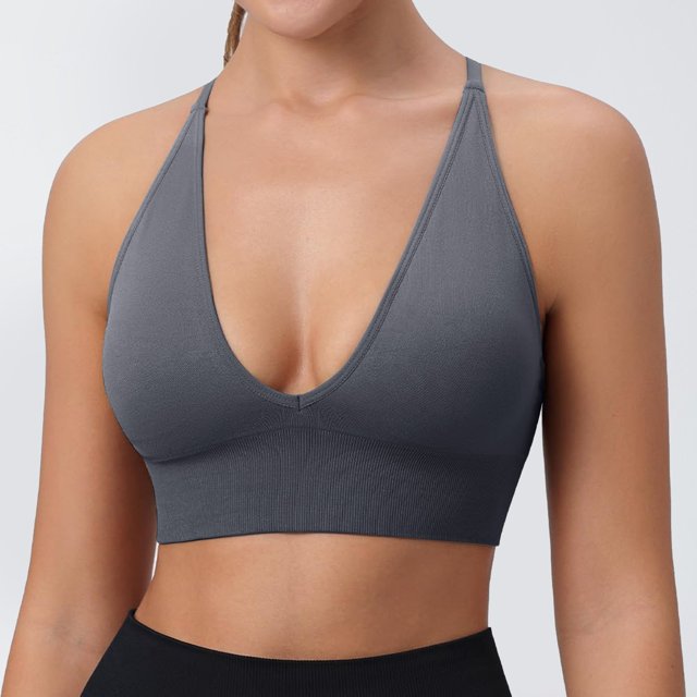 Kayna – Soutien-gorge de sport col V femme – Bretelles fines réglables – Bonnet rembourré