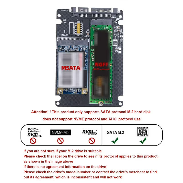 Adaptateur M.2 NGFF / mSATA SSD vers SATA 3.0 – Convertisseur 2 en 1