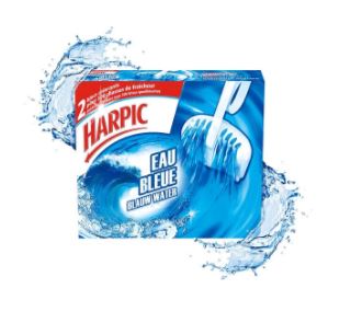 Harpic - Blocs WC Eau Bleue 2 pcs - Nettoie et parfume à chaque chasse d'eau, longue durée