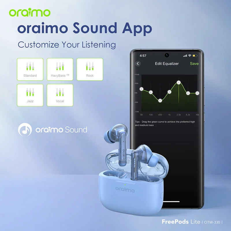 ORAIMO - FreePods Lite OTW-330 – Écouteurs Sans Fil Bluetooth Bleu