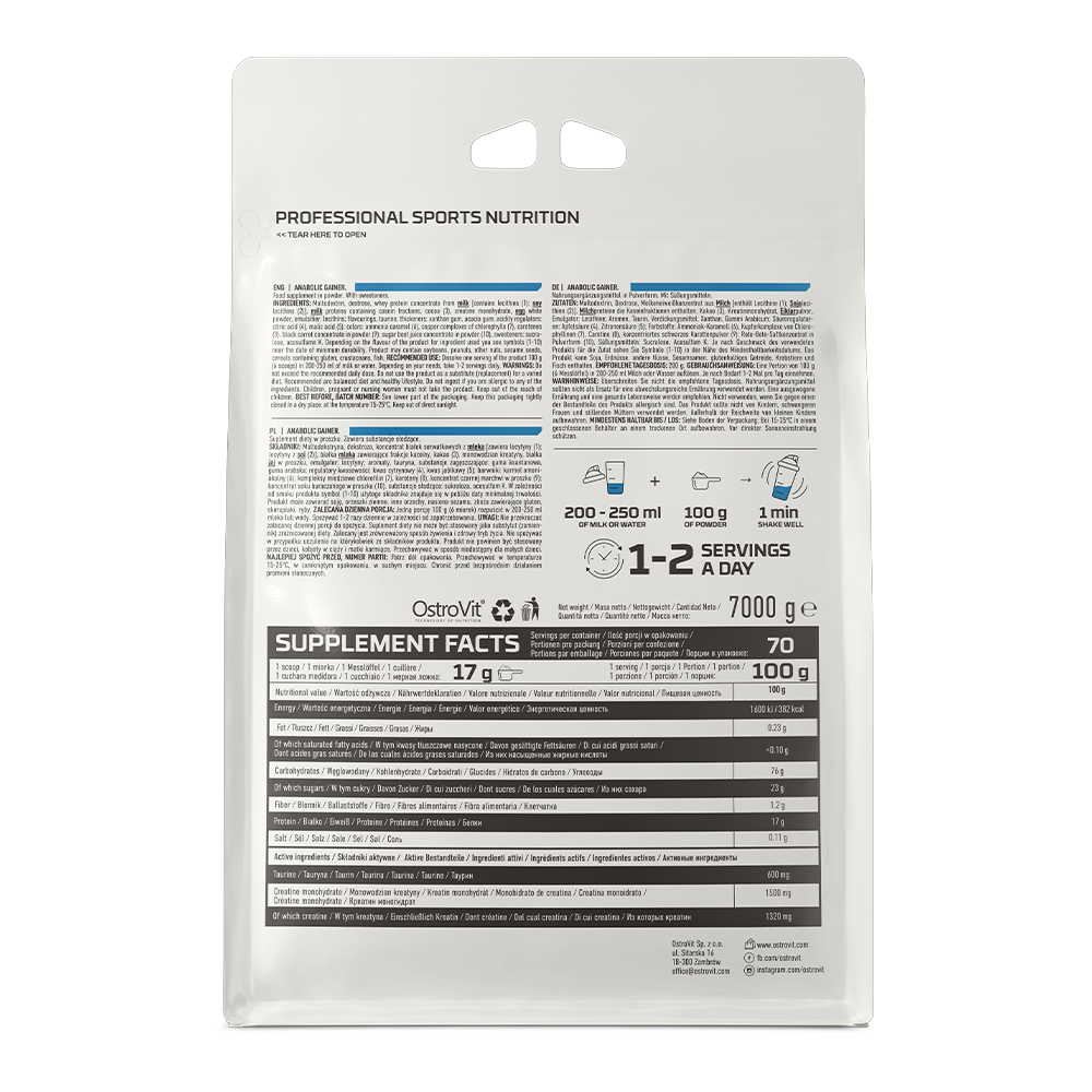 OSTROVIT - Anabolic Gainer Chocolat - 7kg