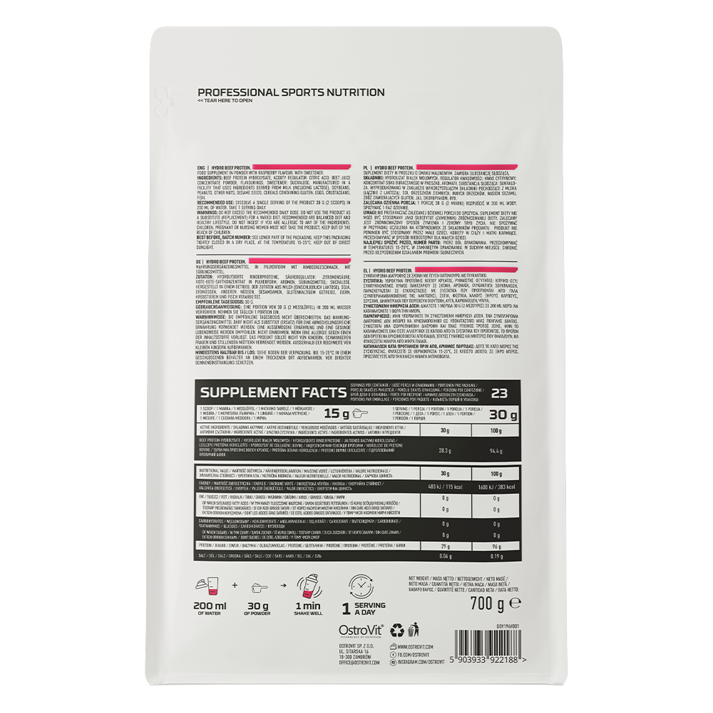 OSTROVIT - Hydro Beef Protein Saveur Framboise - 700G