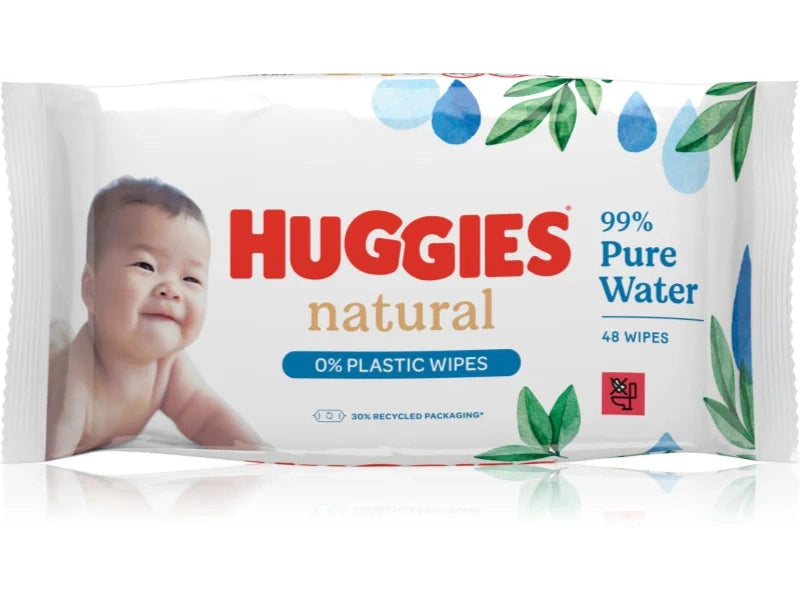 Huggies Natural - Lingettes pour bébé à l'eau Pure - lot de 48 lingettes sans parfum