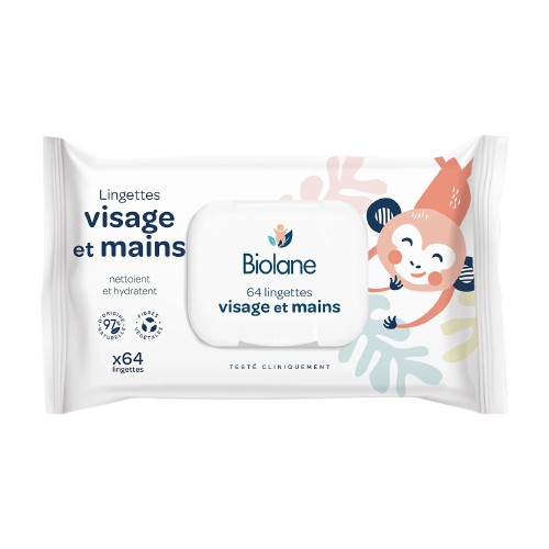 Biolane – Lingettes Bébé Visage et Mains – 64 lingettes