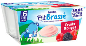 NESTLÉ – P’tit Brassé Fruits Rouges Sans Sucre Ajouté – Dessert Lacté Bébé Dès 6 Mois – 4 x 90 g