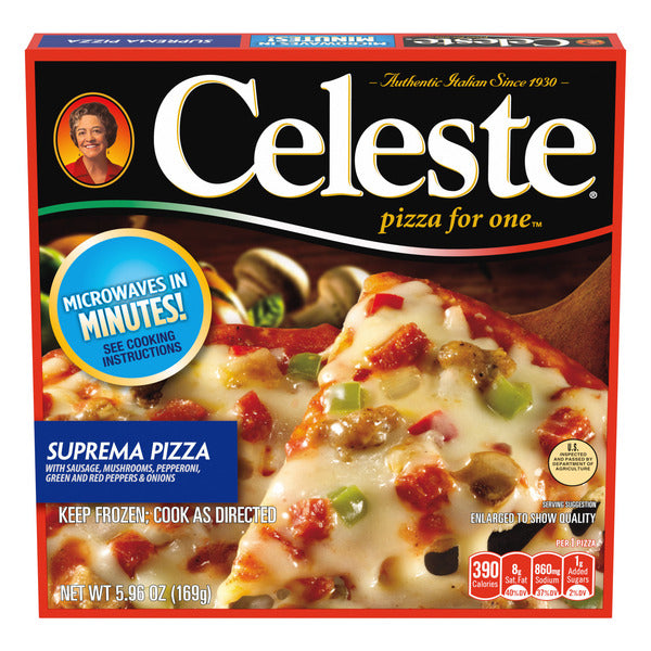 CELESTE-Pizza Celeste Suprema pour une personne, pizza individuelle surgelée à réchauffer au micro-ondes