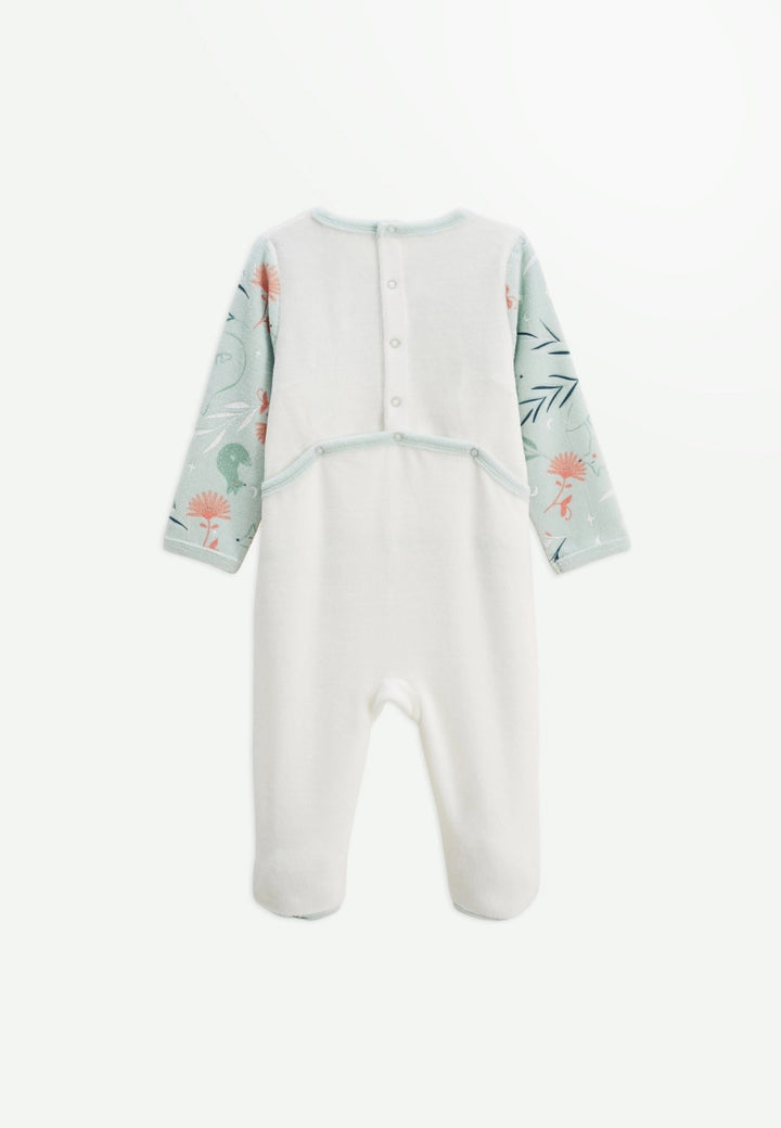 Petit Béguin – Lot de 2 Pyjamas Bébé en Velours Dina- Écru/Vert de Gris - 9 Mois