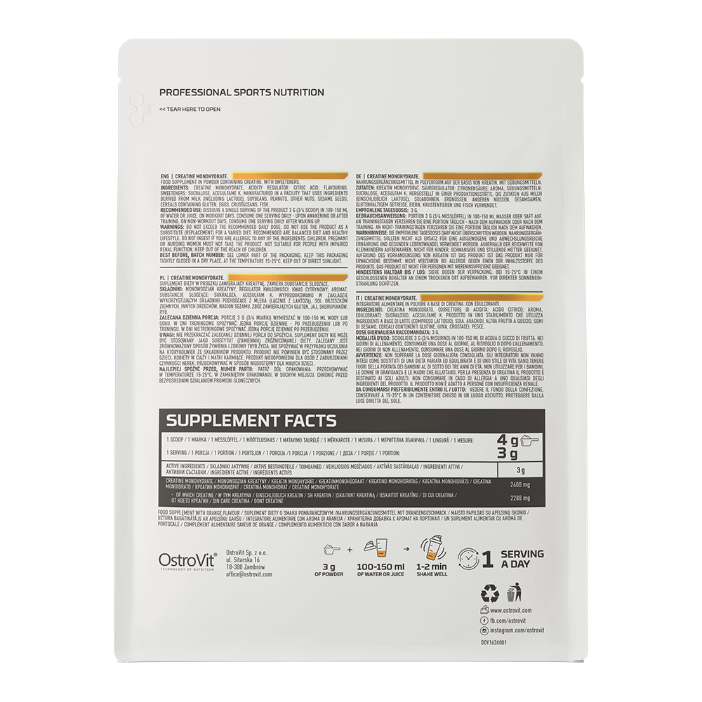 OSTROVIT - Creatine monohydrate saveur Orange - 300G