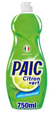 PAIC - Liquide Vaisselle Citron Vert 750ml - Efficace contre la graisse, parfum frais et fruité