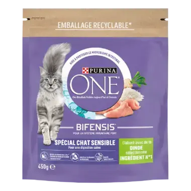 Purina ONE – Croquettes pour Chat Sensible à la Dinde & au Riz – 450 g