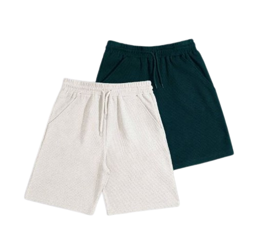 Shorts basiques en tissu gaufré pour hommes, set de 2, vert et blanc
