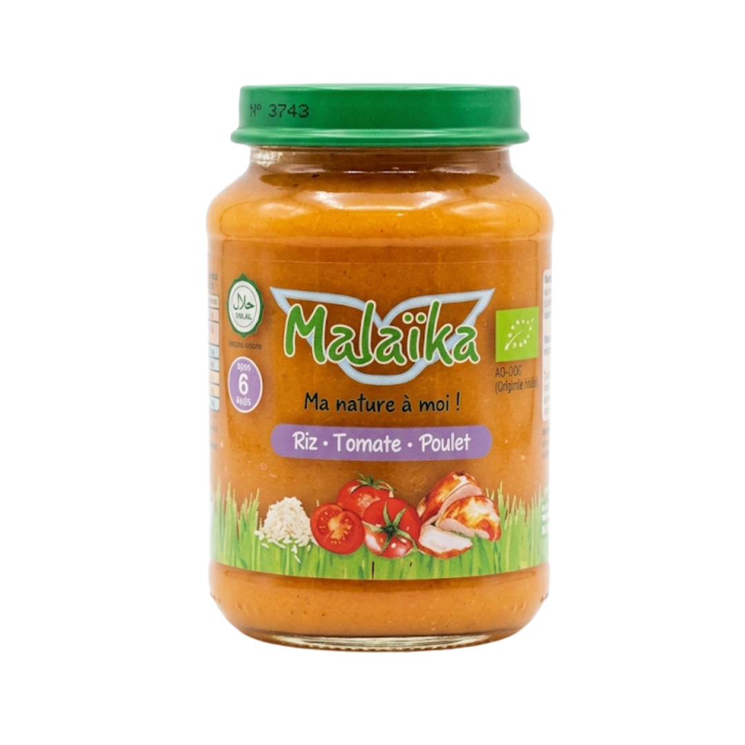 Malaïka – Pot pour bébé Sans gluten - Riz, Tomate & Poulet  – Dès 6 mois Sans gluten – 190g