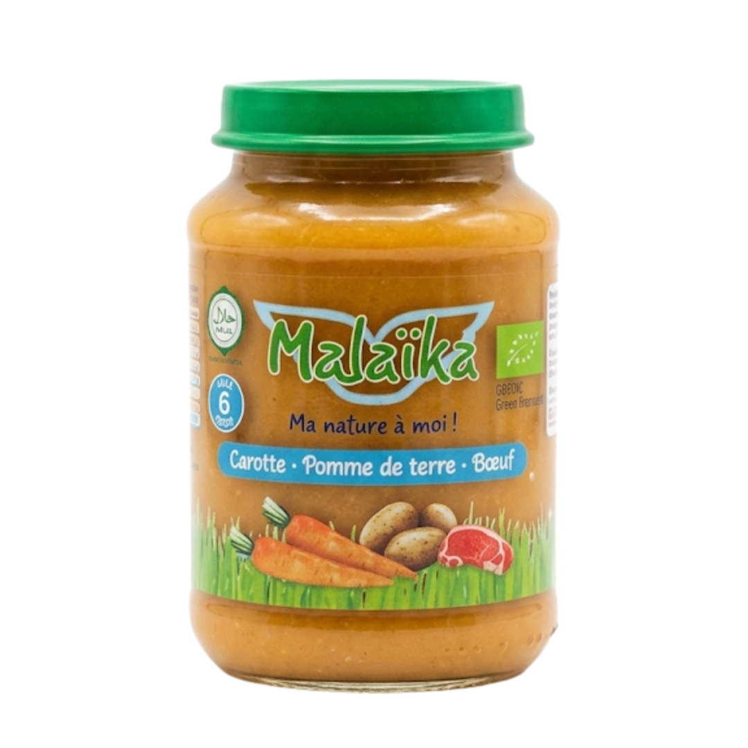 Malaïka – Pot pour bébé Sans gluten - Carotte, Pomme de terre & Bœuf  – Dès 6 mois – 190 g