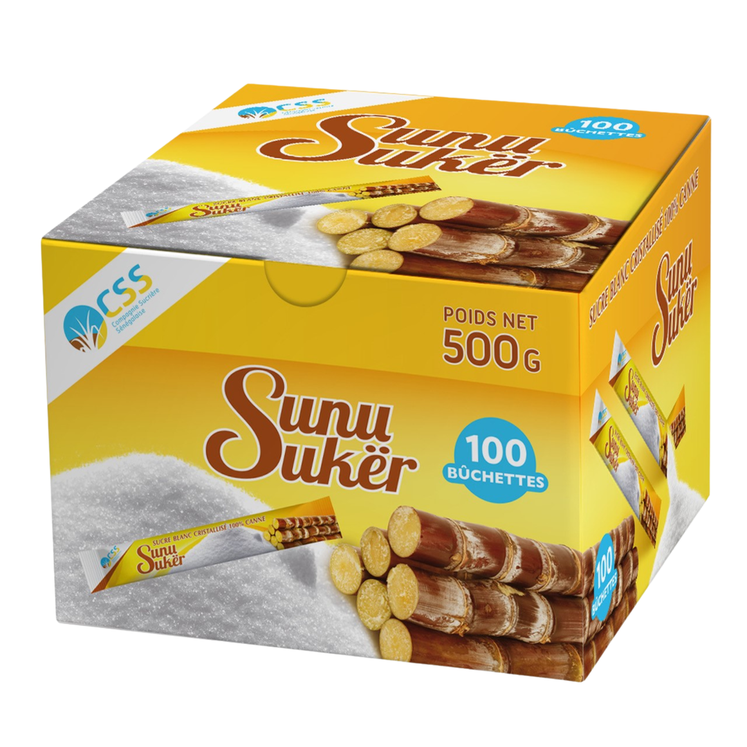 Sunu Sukër – Sucre Blanc Cristallisé 100% Canne – 100 Buchettes – 500 g