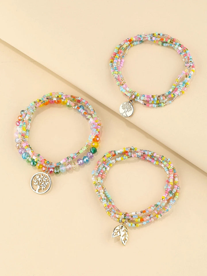 Bracelet 3 Pièces à Perles Multicolores avec Pendentif Sapin – Bijoux Artisanaux pour Femme