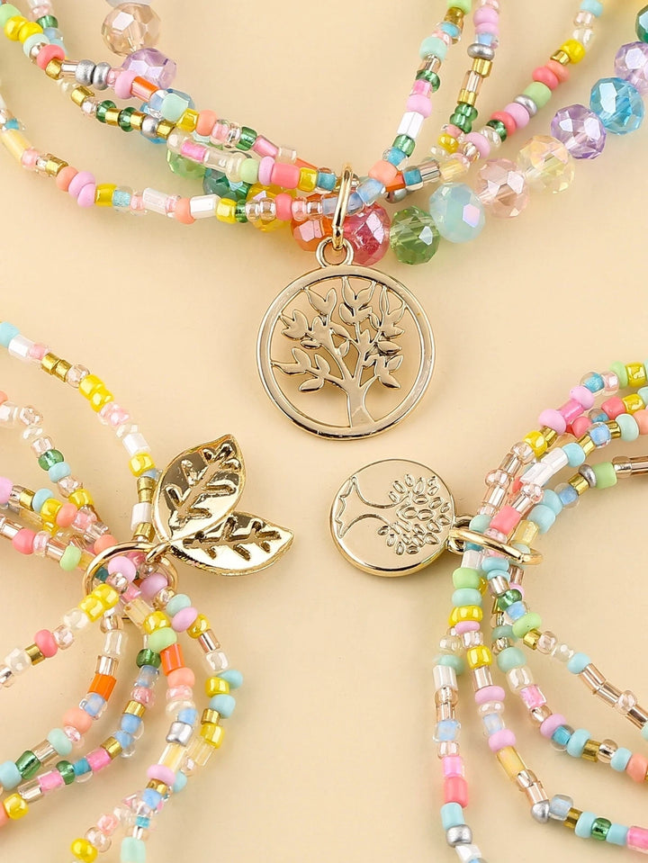 Bracelet 3 Pièces à Perles Multicolores avec Pendentif Sapin – Bijoux Artisanaux pour Femme