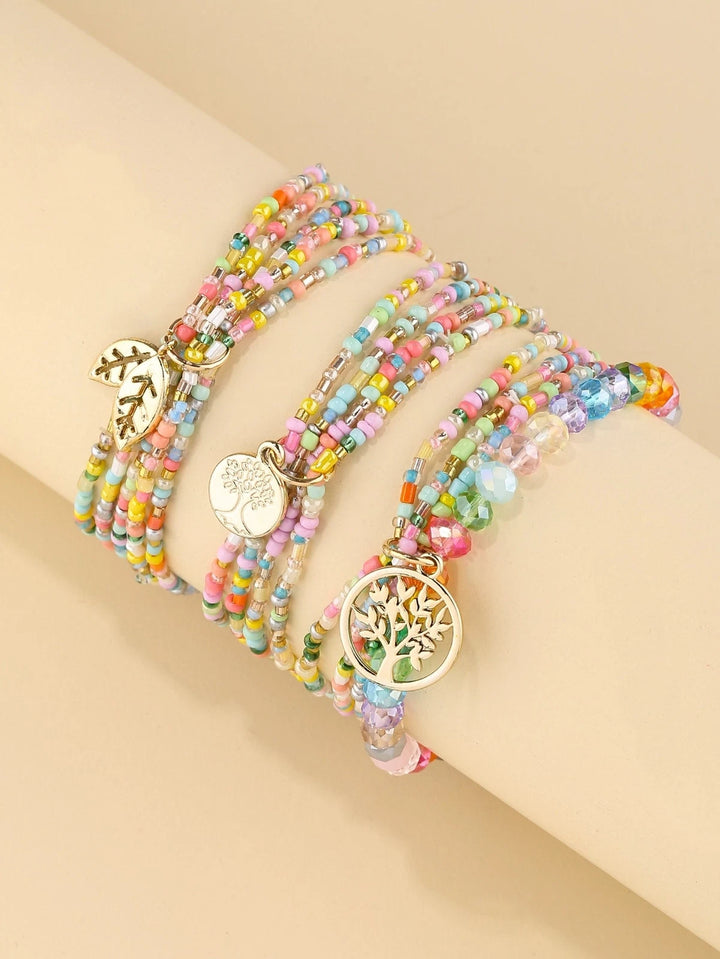 Bracelet 3 Pièces à Perles Multicolores avec Pendentif Sapin – Bijoux Artisanaux pour Femme