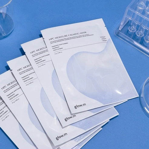 Glow.M - Masque hydratant et apaisant à l'Acide Hyaluronique, Panthénol et Complexe CICA Boite de 10PCS